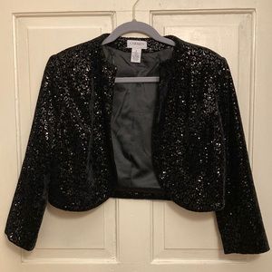 Carmen Marc Valvo Jacket 6 Black Sequin Velour Evening Cocktail Formal